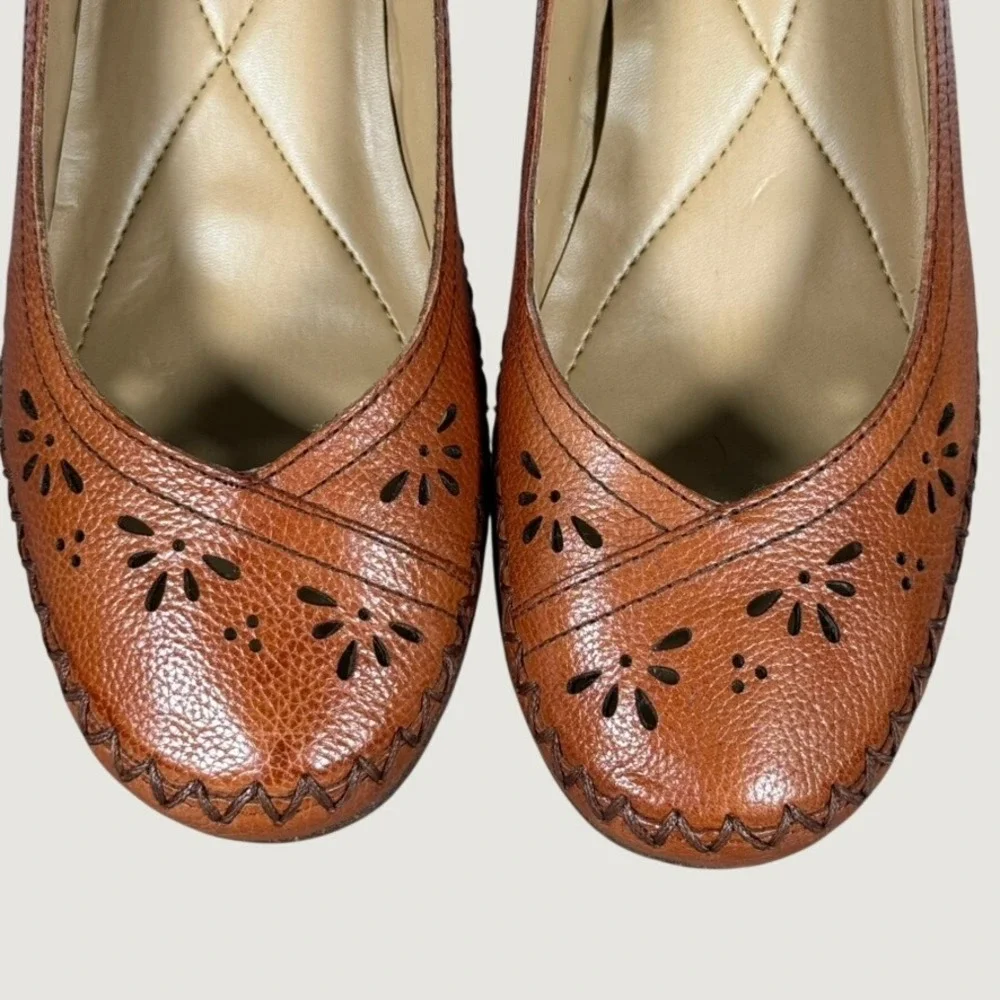 Naturalizer Nayrin Leather Wedge Pump 9W Potato Orange Floral China NIB